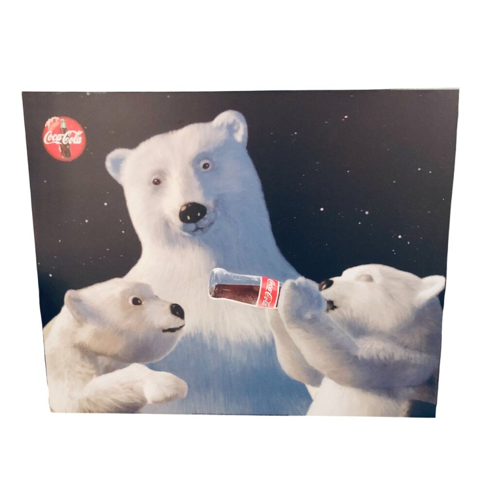 Coca-Cola Polar Bears Wall Decor Solid Wood Print Panel Canvas 16" x 20"